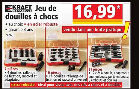 jeu de douilles à chocs kraft werkzeuge