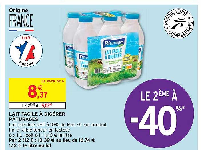 lait facile à digérer pâturages