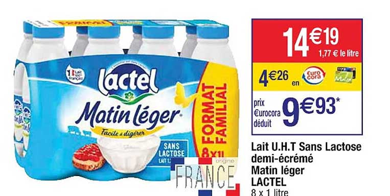lait u.h.t. sans lactose demi-écrémé matin léger lactel