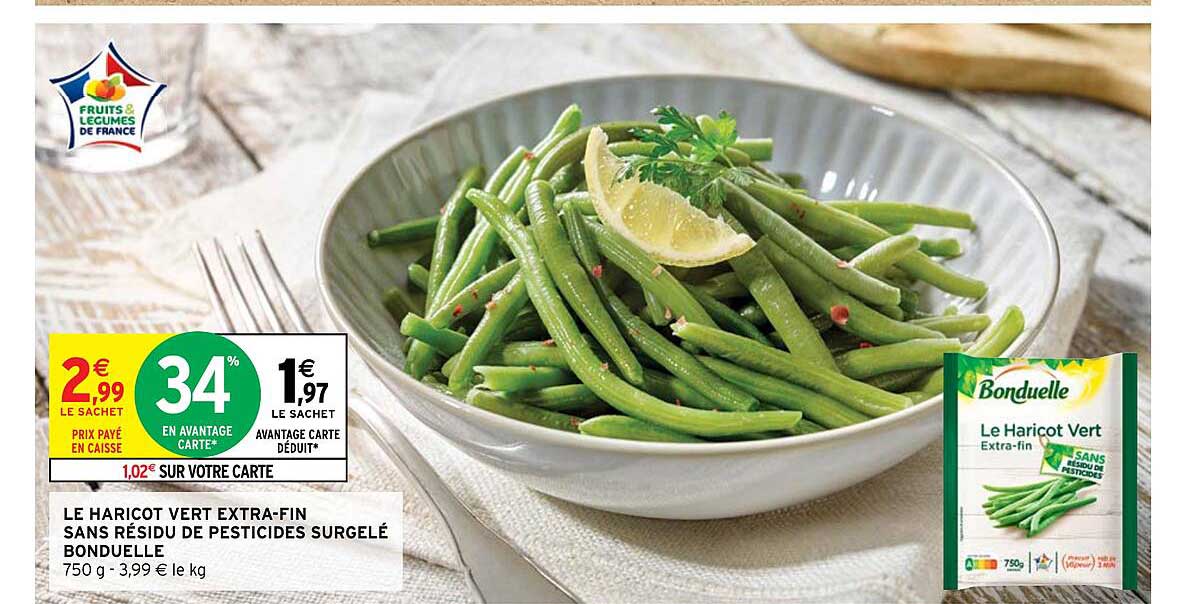 le haricot vert extra-fin sans résidu de pesticides surgelé bonduelle