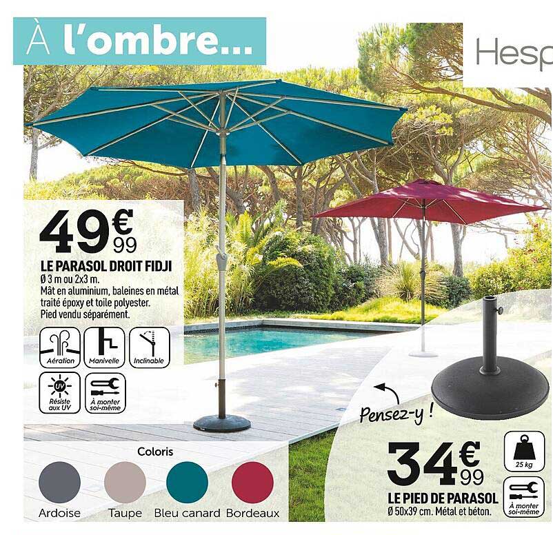 le parasol droit fidji, le pied de parasol