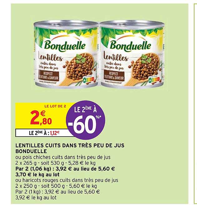 lentilles cuits dans très peu de jus bonduelle