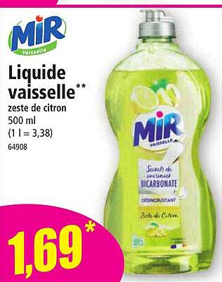 liquide vaisselle zest de citron 500ml mir