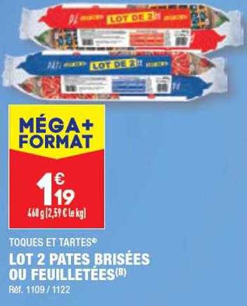 lot 2 pâtes brisées ou feuilletées toques et tartes