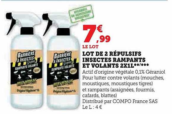 lot de 2 répulsifs insectes rampants et volants 2 x 1l