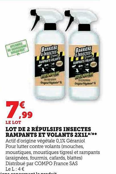lot de 2 répulsifs insectes rampants et volants 2 x 1l