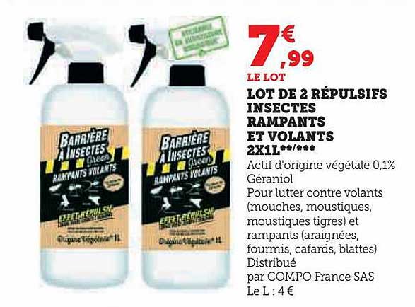 lot de 2 répulsifs insectes rampants et volants 2 x 1l