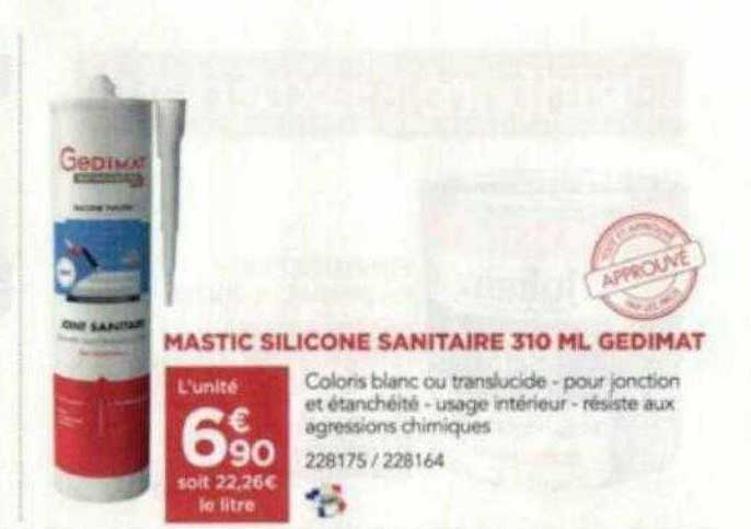 mastic silicone sanitaire 310ml gedimat