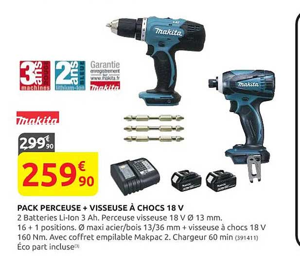 pack perceuse + visseuse à chocs 18v makita