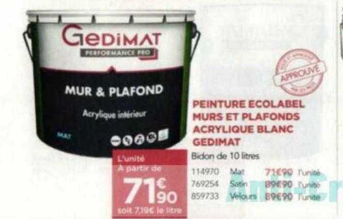 peinture écolabel murs et plafonds acrylique blanc gedimat
