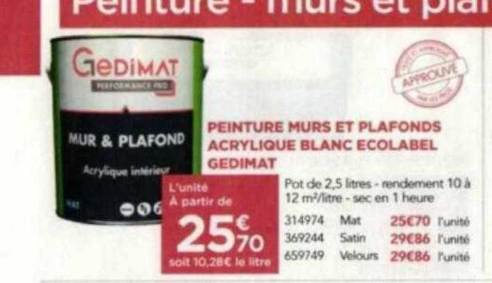 peinture murs et plafonds acrylique blanc écolabel gedimat