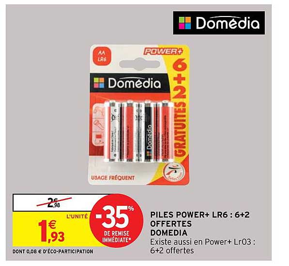 piles power+ lr6 : 6+2 offertes domédia