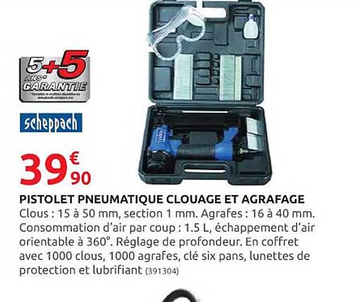 pistolet pneumatique clouage et agrafage scheppach