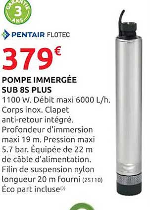 pompe immergée sub 8s plus pentair