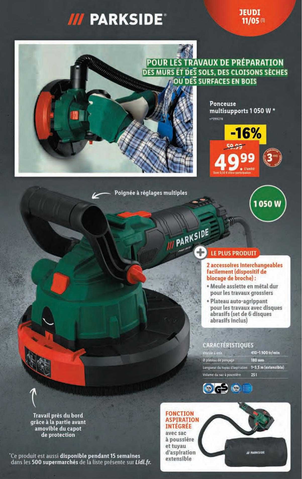 Ponceuse Multisupports 1050w Parkside