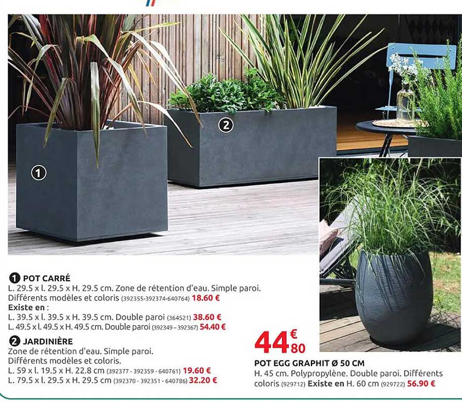 pot carré, jardinière, pot egg graphit ø 50 cm