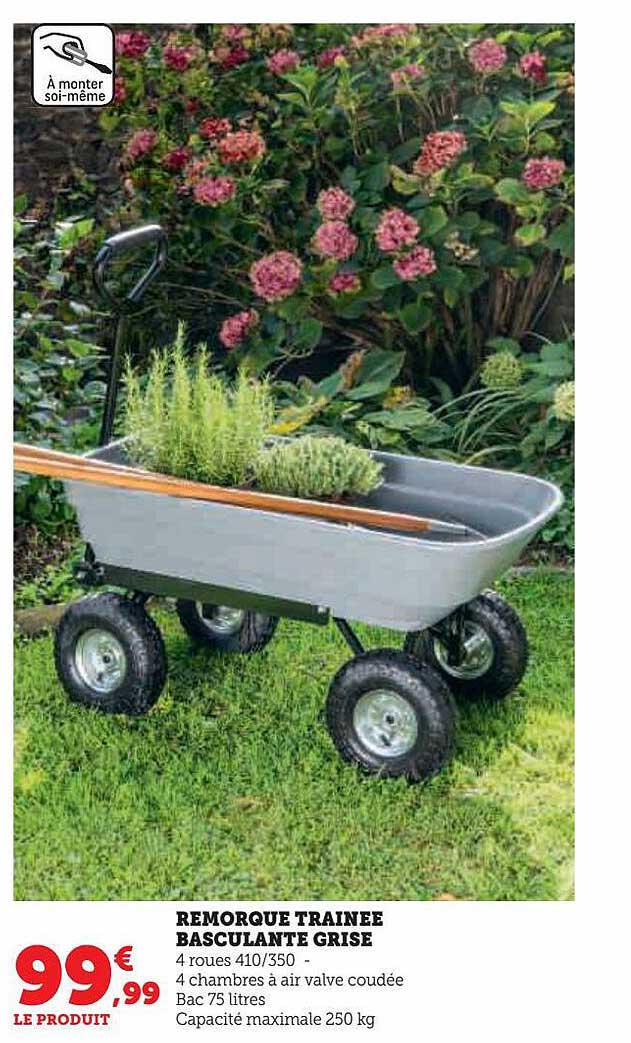 Remorque Trainée Basculante Grise