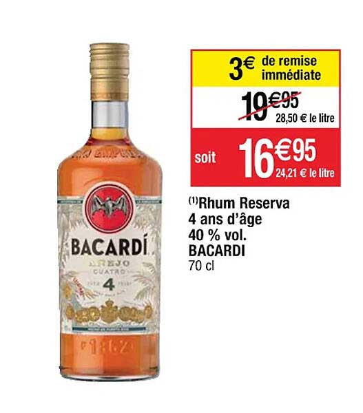 rhum réserva 4 ans d'âge 40% vol. bacardi