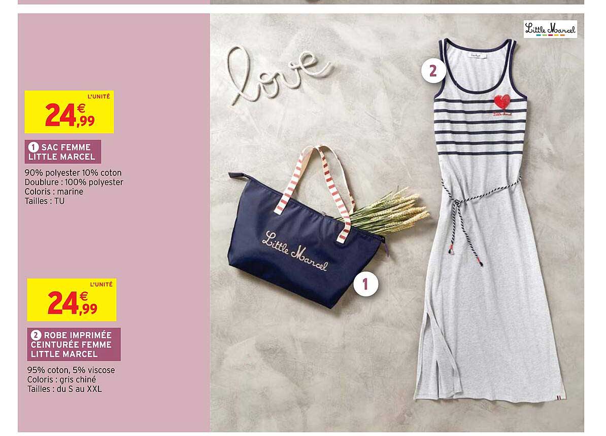 sac femme little marcle, robe imprimée ceinturée femme little marcel