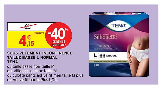 sous vêtement incontinence taille basse l normal tena