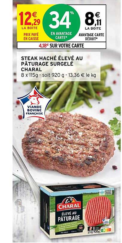 steak haché élevé au pâturage surgelé charal