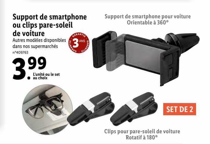 support de smartphone ou clips pare-soleil de voiture