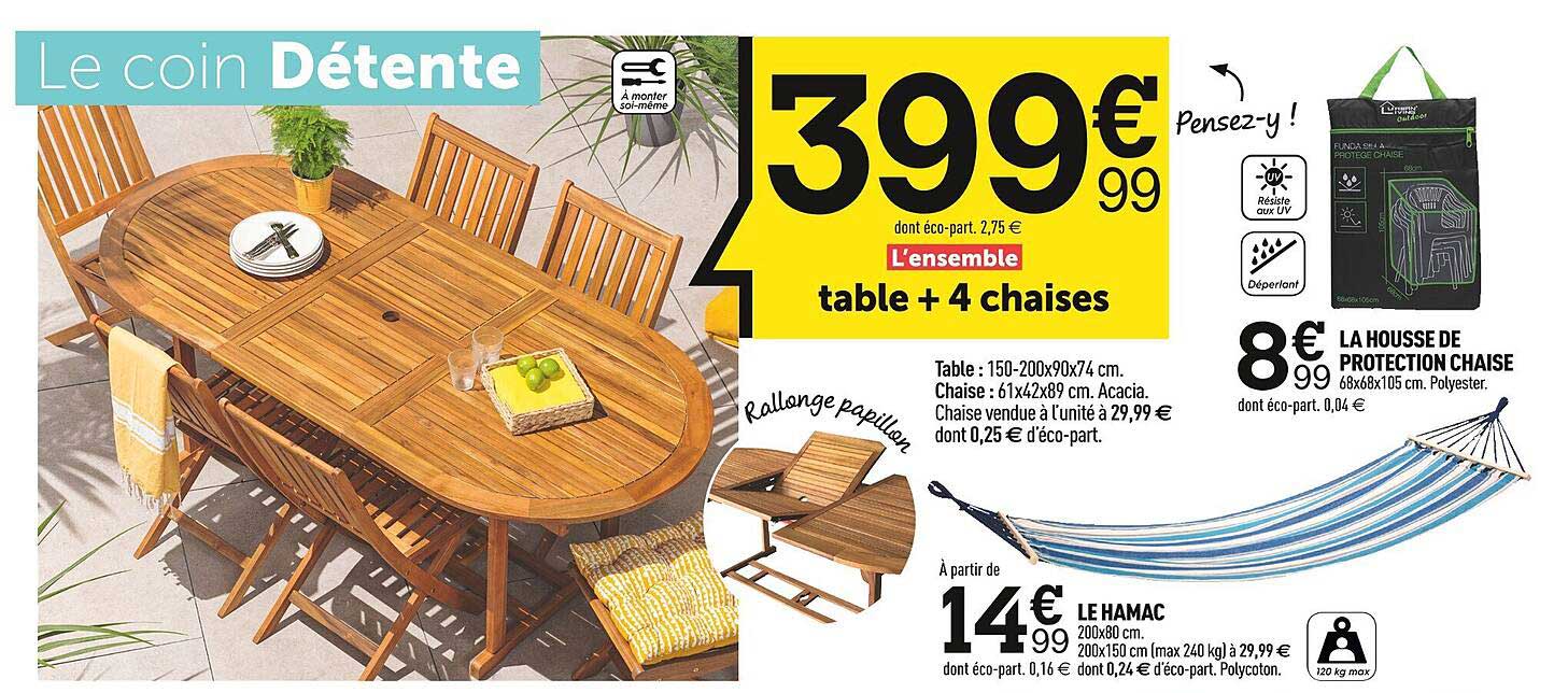 Table + 4 Chaises, La Housse De Protection Chaise, Le Hamac