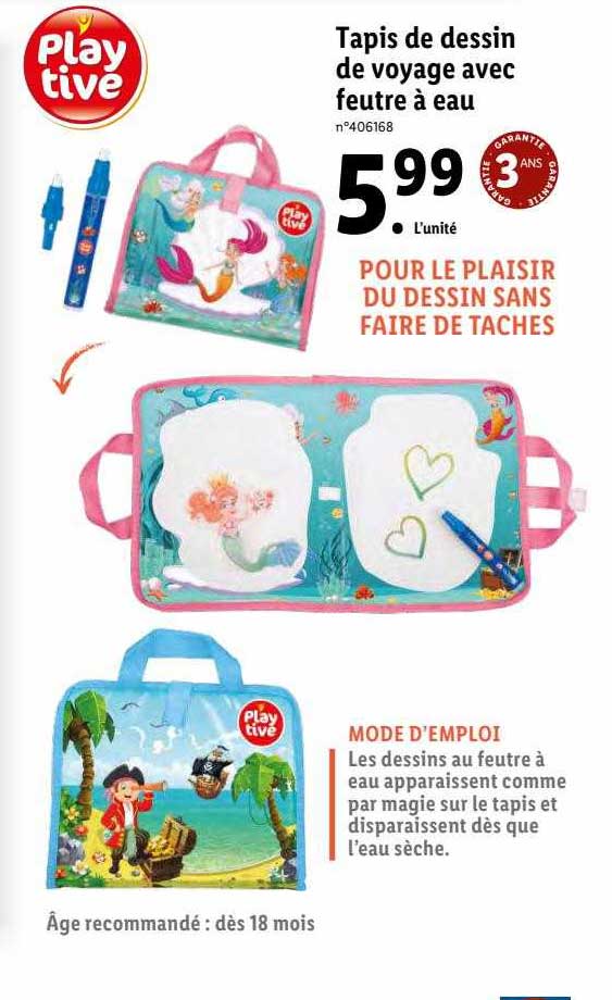 tapis de dessin de voyage avec feutre à eau play tive