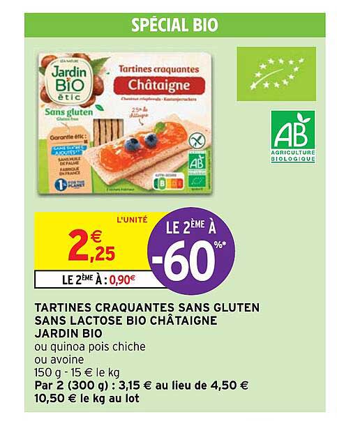tartines craquantes sans gluten sans lactose bio châtaigne jardin bio