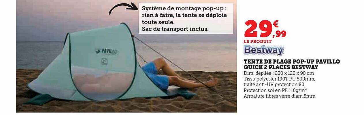tente de plage pop-up pavillo quick 2 places bestway
