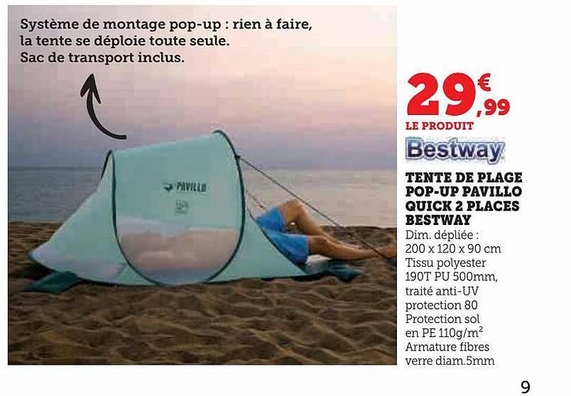 tente de plage pop-up pavillo quick 2 places bestway
