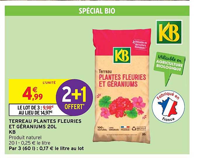 terreau plantes fleuries et géraniums 20l kb