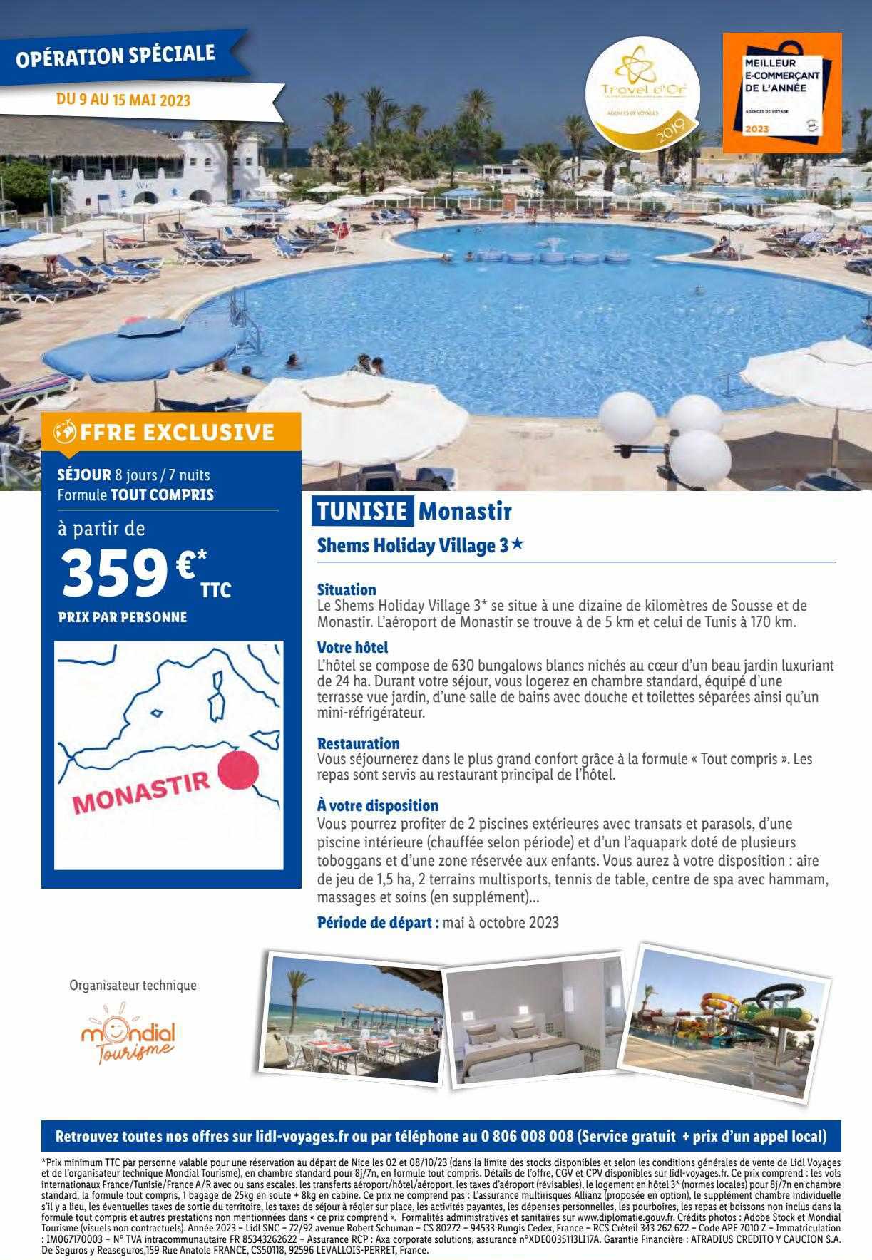 tunisie monastir : shems holiday village 3*