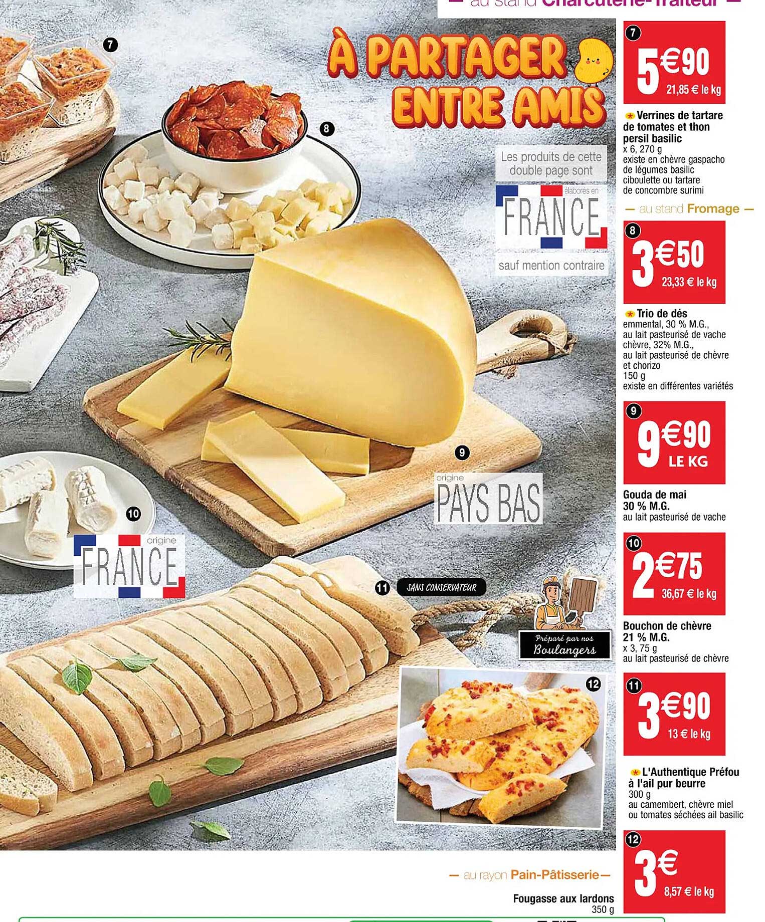 verrines de tartare de tomates et thon persil basilic, trio de dés, gouda de mai 30% m.g., bouchon de chèvre 21% m.g., l'authentique préfou à l'ail pur beurre