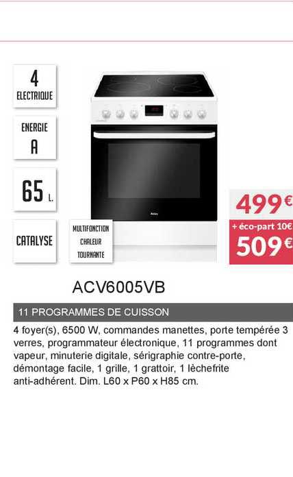 11 programmes de cuisson acv6005vb