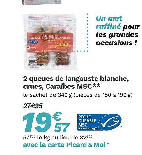 2 queues de langouste blanche, crues, caraïbes msc