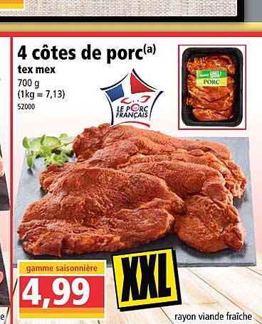 4 côtes de porc tex mex