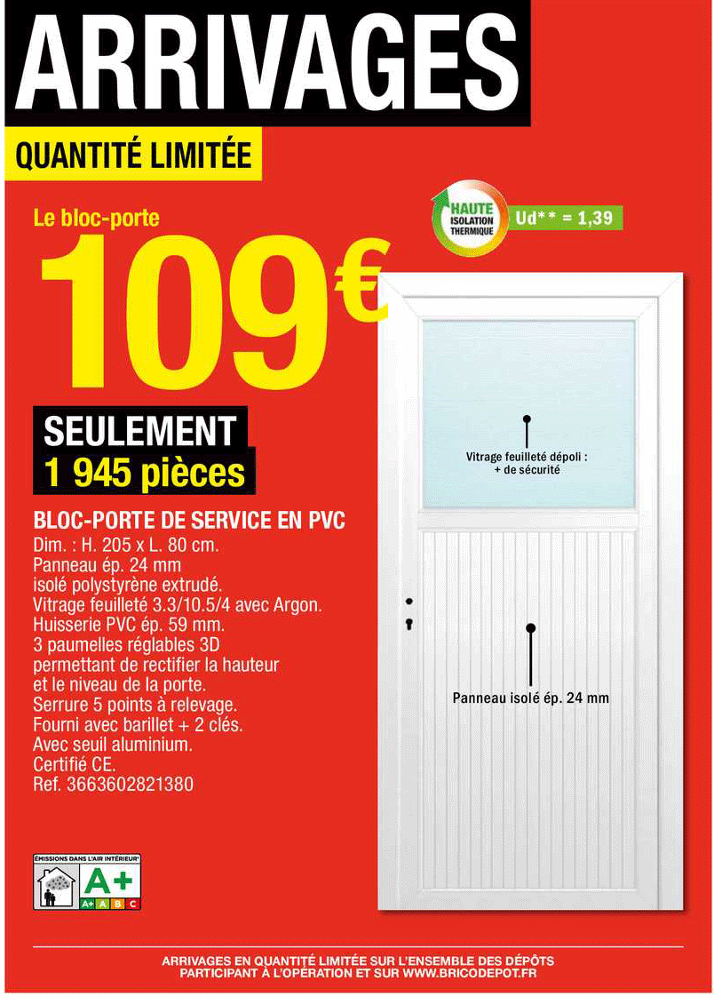 bloc-porte de service en pvc