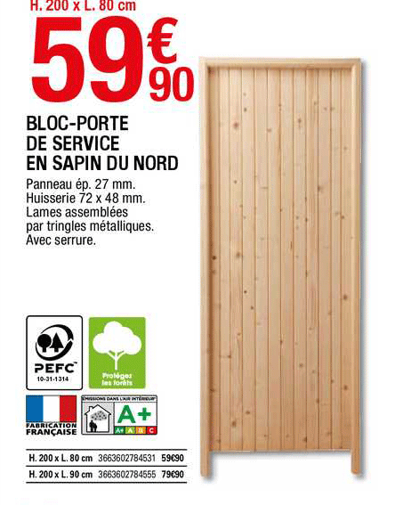 bloc-porte de service en sapin du nord