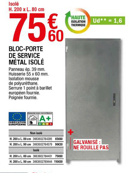bloc-porte de service métal isolé