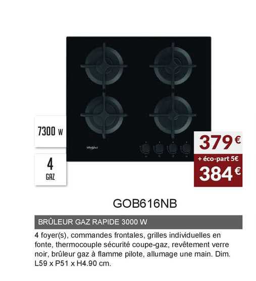 brûleur gaz rapide 3000 w gob616nb