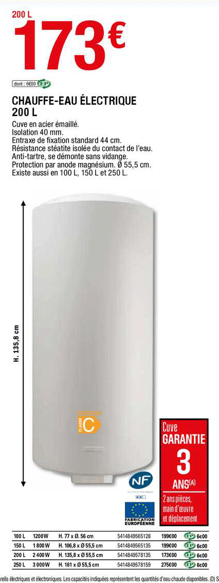 chauffe-eau électrique 200 l