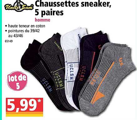 chaussettes sneaker, 5 paires uncle sam