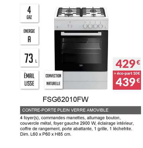 contre-porte plein verre amovible fsg62010fw