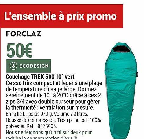 couchage trek 500 10° vert ecodesign