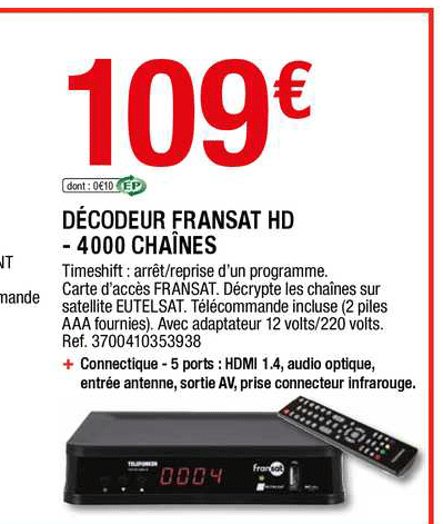 décodeur fransat hd - 4000 chaînes