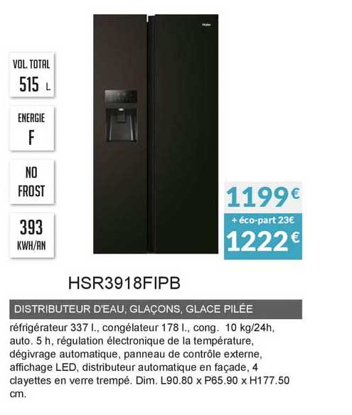 distributeur d'eau glaçons glace pilée hsr3918fipb