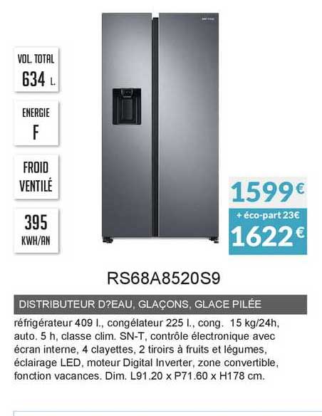 Distributeur D'eau Glaçons Glace Pilée Rs68a8520s9