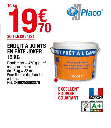 enduit à joints en pâte joker 15 kg placo