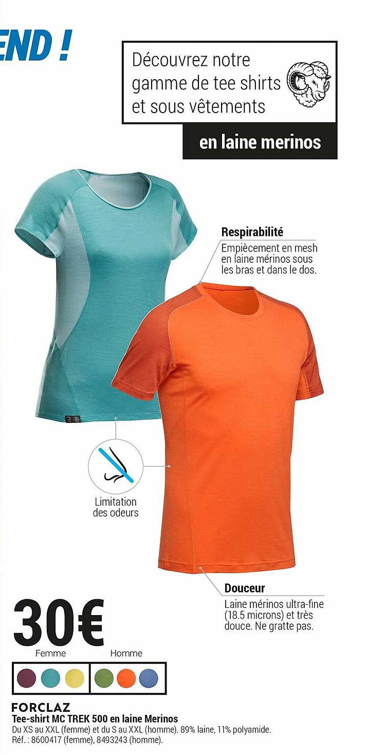 forclaz tee-shirt trek 500 en laine merinos
